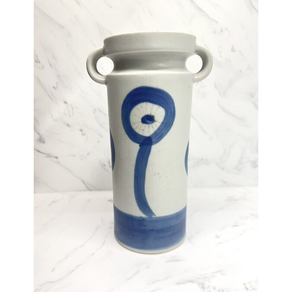 UCTCI Japan Abstract Flower Vase MCM Scandinavian Style Vintage Blue White - Picture 5 of 9
